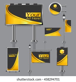 vector Outdoor advertising design for company with color circles Elements of stationery printing media Light box banner Roll Up flag White identity template background