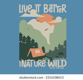 Vector outdoor camping print for t shirt graphic print