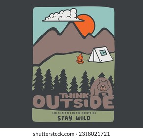 Impresión de camping al aire libre vectorial para impresión gráfica de camiseta