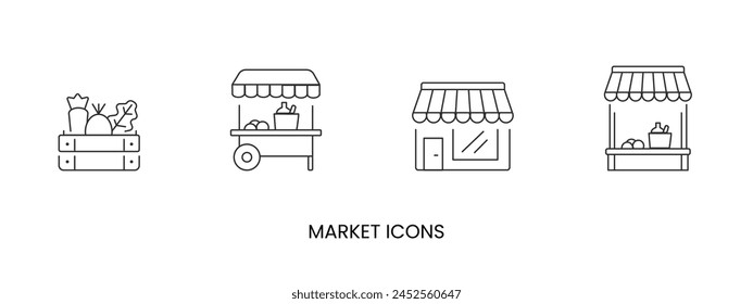 Vector outdoor market, shop icon, box with vegetables and fruit icon in solid, gradient and line styles and lineal color. Trendy colors. Isolated on a white background. Editable stroke