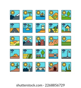 vector outdoor view fill icons set