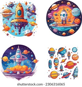 vector outer space characters collection