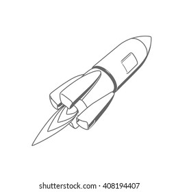 Vector outer space illustration with a rocket. Cartoon rocket. Flying space shuttle. 