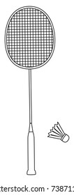 Vector outilne design of badminton racket and shuttlecock isolated on white background