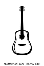 Vector outline of acoustic guitar in line art style. Embem for music school or stores. EPS10 Illustration.
