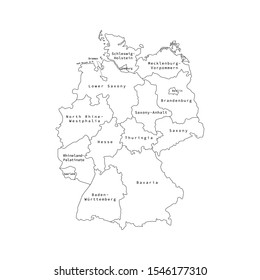 Vector outline administrative division map of Germany. Vector map.
