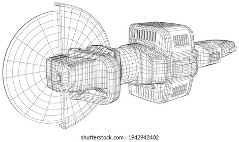 Vector outline angle grinder. Wire-frame powerful grinder. EPS10 format. Vector created of 3d.