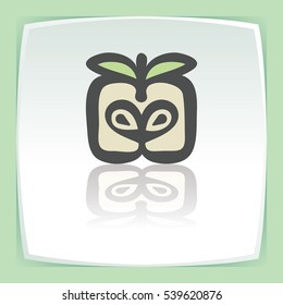 Vector outline apple slice fruit food icon on white flat square plate. Elements for mobile concepts and web apps. Modern infographic logo and pictogram.