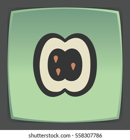 Vector outline apple slice fruit food icon on green flat square plate. Elements for mobile concepts and web apps. Modern infographic logo and pictogram.