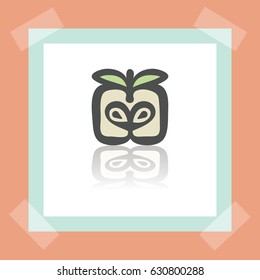 Vector outline apple slice fruit food icon on white sticker. Elements for mobile concepts and web apps. Modern infographic logo and pictogram.