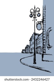 Vector outline. The architectural landscape of the old streets of the city