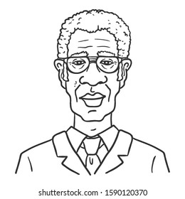Vector Outline Avatar - Hombre afroamericano en traje de oficina y corbata. Retrato de personaje masculino.