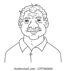 Avatar de contorno vectorial - Hombre arábigo viejo con bigote. Retrato masculino de caracteres.