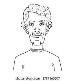 Avatar de contorno vectorial - Hombre arábigo viejo con bigote. Retrato masculino de caracteres.