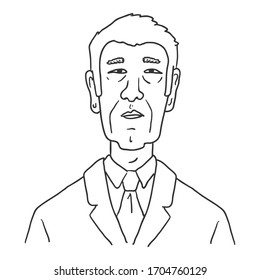 Vector Outline Avatar - Old Asian Man in Business Suit. Male Character Portrait.