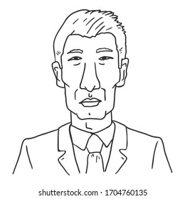 Vector Outline Avatar - Old Asian Man in Business Suit. Male Character Portrait.