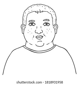 Avatar de contorno del vector - Chico con sobrepeso. Retrato de carácter escolar