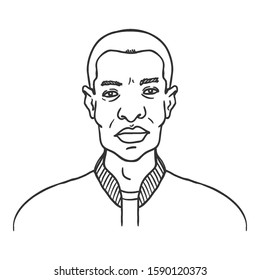 Vector Outline Avatar - Young Afro American Man in Baseball Jacket. Male Character Portrait.