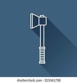 Vector outline axe icon on dark blue background with long shadow 