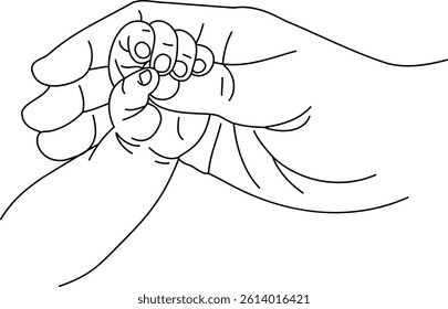 Vector outline of a baby gripping parent’s finger, showing trust and emotional connection