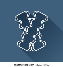 Vector outline bacon icon on dark blue background with long shadow 