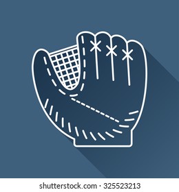 Vector outline baseball glove icon on dark blue background with long shadow 