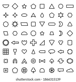 Vector Outline Basic Shape Collection For Your Design. Polygonal Elements With Sharp And Rounded Edges