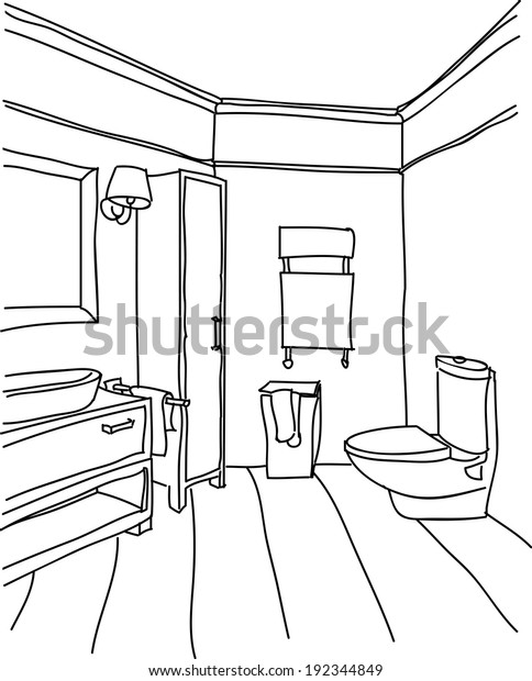 Vector Outline Bathroom Interior No Color Stock Vector (Royalty Free ...