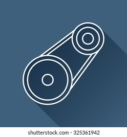 Vector outline belt drive icon on dark blue background with long shadow 