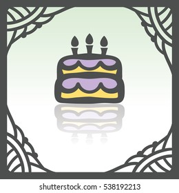 Vector outline birthday cake with candles food icon in hand drawn frame. Elements for mobile concepts and web apps. Modern infographic logo and pictogram.