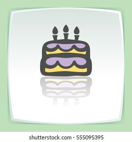 Vector outline birthday cake with candles food icon on white flat square plate. Elements for mobile concepts and web apps. Modern infographic logo and pictogram.