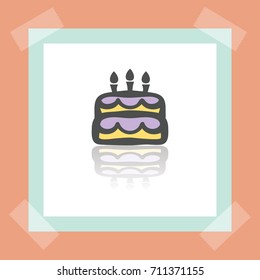 Vector outline birthday cake with candles food icon on white sticker. Elements for mobile concepts and web apps. Modern infographic logo and pictogram.