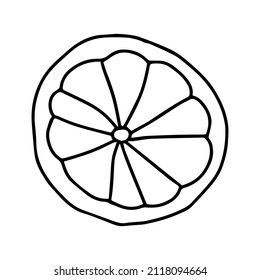Un contorno vectorial ilustración negra de una tajada redonda naranja fresco aislada en un fondo blanco