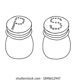 A Vector outline black illustration of a pair of salt and pepper shaker isolated on a white background