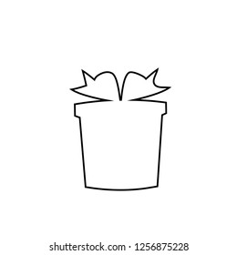 Vector outline black silhouette of ribbon wrapped gift box on white background. Xmas, new year, birthday present icon, sign, symbol, clip art. Giftbox isolated web mobile button, element for design.