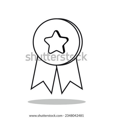Vector Outline Black and White  Champion and top medal icon with satin ribbon. Vector design element isolated on white. Commerce Concept design element. Best, e-commerce, featured, selling, top icon. 