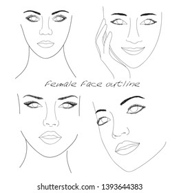 vector outline black and white female face