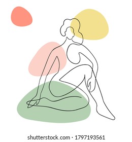 Vector outline black and white illustration of woman body. One line drawing isolated on white background. Use it for design card, poster, banner, social Media post, fashion print, beaty salon logo