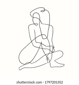 Vector Outline Black And White Illustration Of Woman Body. One Line Drawing Isolated On White Background. Use It For Design Card, Poster, Banner, Social Media Post, Fashion Print, Beaty Salon Logo