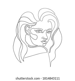 Vector outline black and white illustration of portrait woman in. One line drawing isolated on white background. Use it for design card, poster, banner, social Media post, fashion print