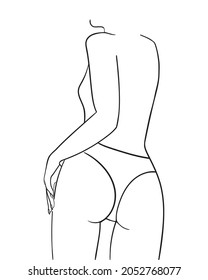 Vector outline black and white illustration of woman body. One line drawing isolated on white background.