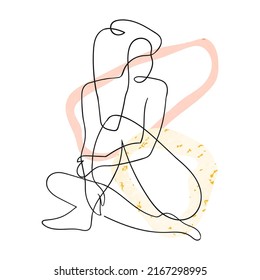 Vector outline black and white illustration of woman body. One line drawing isolated on white background. Use it for design card, poster, banner, social Media post, fashion print, beaty salon logo
