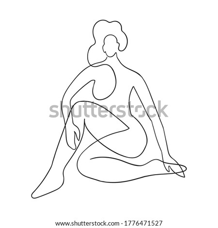 Vector outline black and white illustration of woman body. One line drawing isolated on white background. Use it for design card, poster, banner, social Media post, fashion print, beaty salon logo