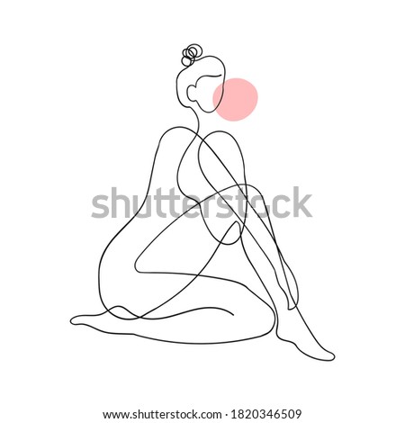 Vector outline black and white illustration of woman body. One line drawing isolated on white background. Use it for design card, poster, banner, social Media post, fashion print, beaty salon logo