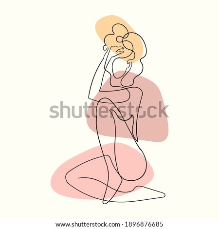 Vector outline black and white illustration of woman body. One line drawing isolated on white background. Use it for design card, poster, banner, social Media post, fashion print, beaty salon logo