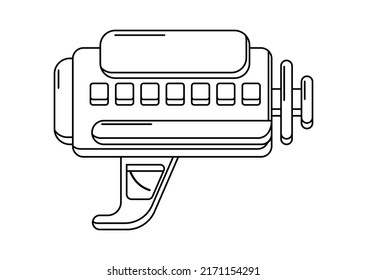 Vector outline blaster on white. Isolated linear toy gun for coloring page. Futuristic weapon design