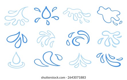 Vector Outline Blue Drops Silhouetten, Water Drop Shapes, Blob Splashes Pictogrammen, Droplets Set. Liquid Ink Blots Design Elements Collection.
