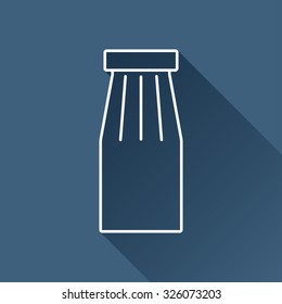 Vector outline bottle with juice template on dark blue background with long shadow 