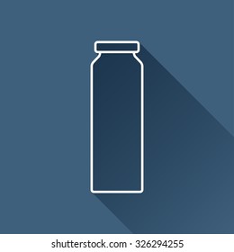 Vector outline bottle with juice template on dark blue background with long shadow 