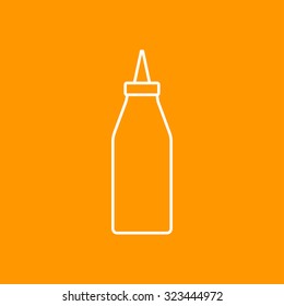 Vector outline bottle with ketchup icon on color background 